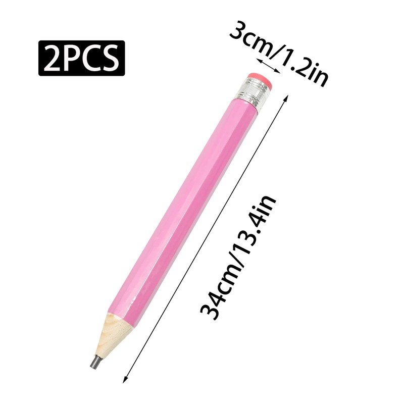 Wuyituart 2 Pcs Jumbo Wooden Pencils 13.4 Inch Funny Pink