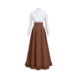 Fiamll Medieval Dress Renaissance Costume Women's Victorian Dress Vintage Ball Dress Women's Victorian Blouse with Renaissance Maxi Skirt, Earthy yellow