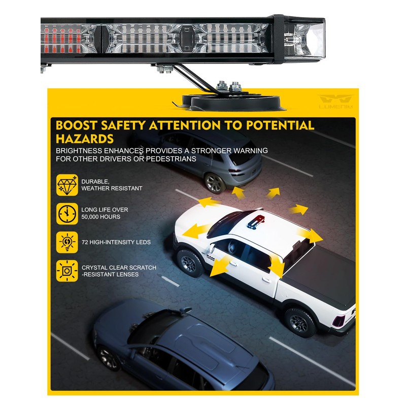 LUMENIX 72 LED Rooftop Emergency Strobe Light Bar w/Control Panel