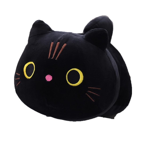 OUKEYI Black Cat Plush Cushion Stuffed Animals with Black Cat Creative Decoration Cuddly Plush Cushion 25cm for Kids Girls Boys (Black)