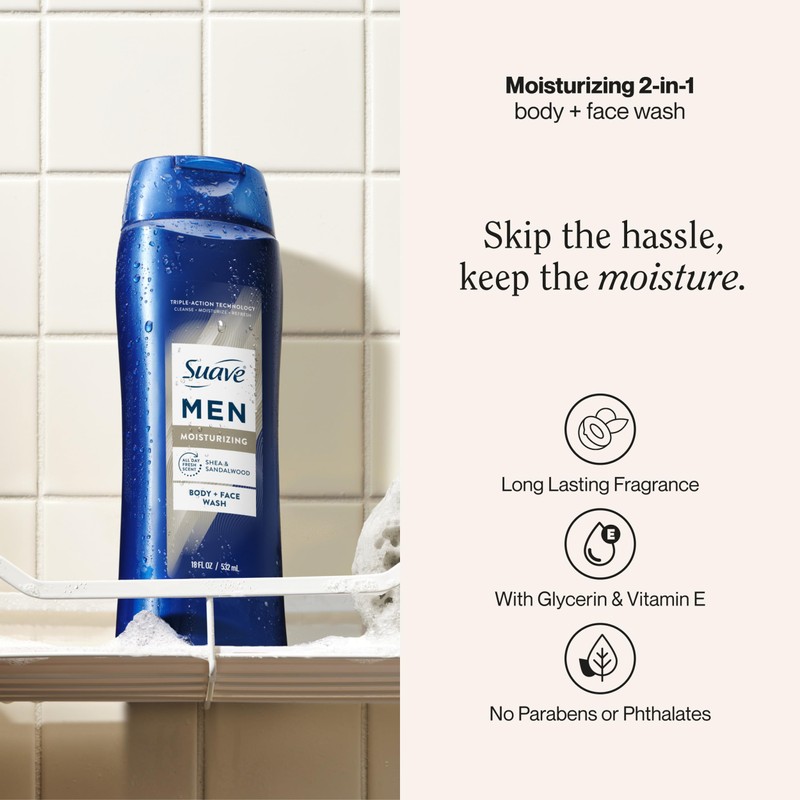 Suave Men Ultra Moisturizing Body & Face Wash, Shea &
