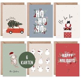 6 Christmas Cards | Greeting Cards Christmas | Set of 6 Folding Cards Merry Christmas Including 6 Natural Envelopes | Christmas Cards (Xmas)