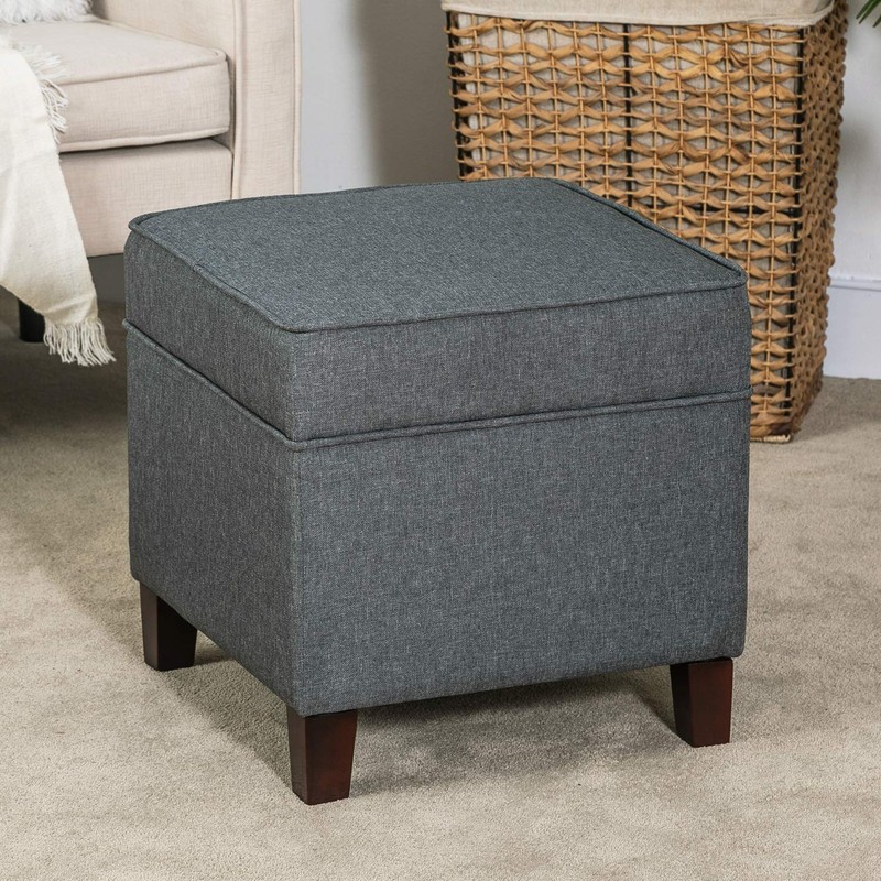 Asense Fabric Square Storage Ottoman Cube Foot Rest, Dark Grey
