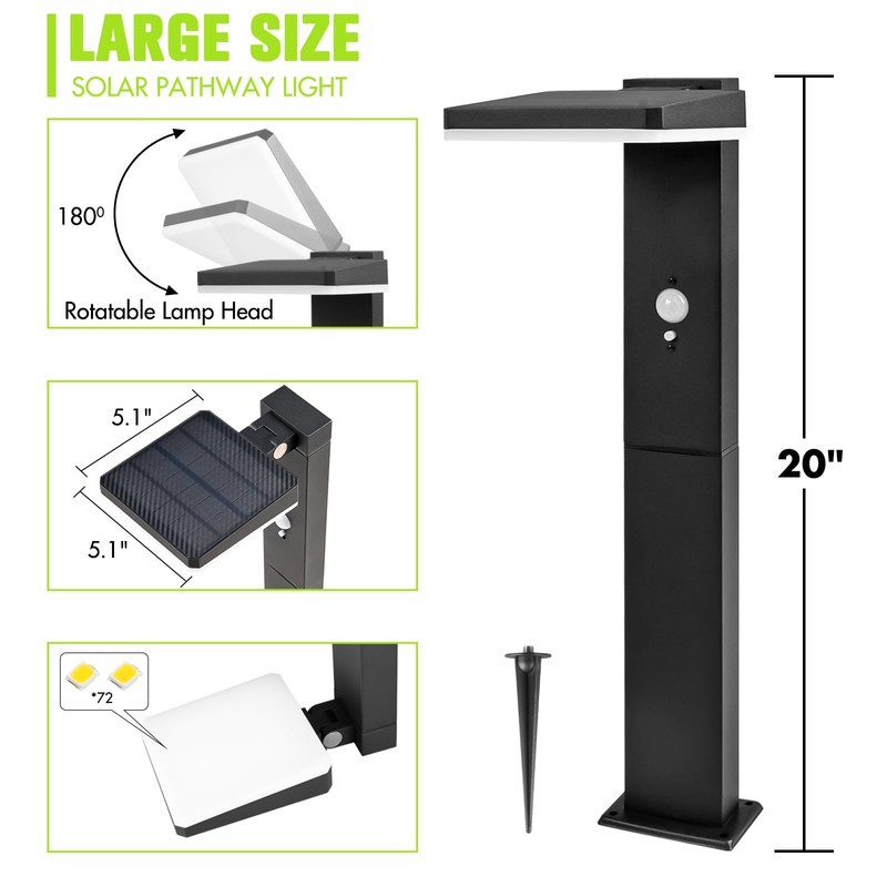 BRIMMEL Solar motion Pathway Lights Outdoor, 2 Pack Solar Powered