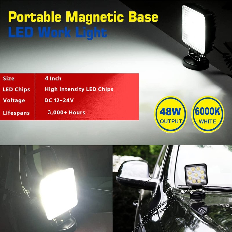 PICAA 1-Piece 4 Inch LED Work Light with Magnetic Base,