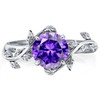 Wasee Sterling Silver Amethyst Leaf Ring, Size 7, Round, Birthstone