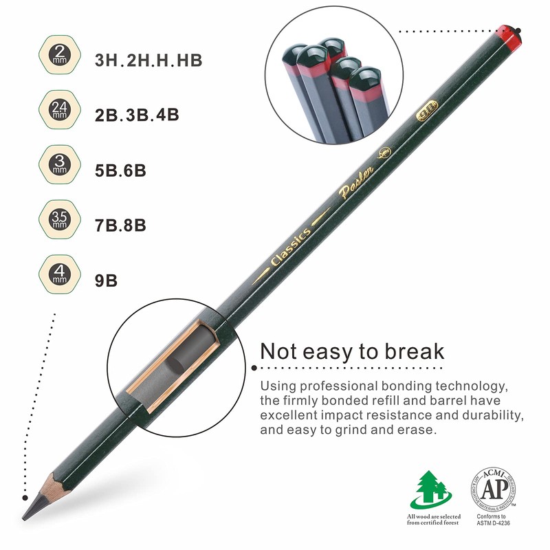 Pasler 12 x Professional Sketching Drawing Pencils (2B)