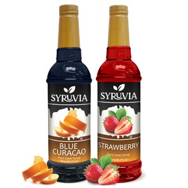 Syruvia Blue Curacao & Strawberry Summer magic Variety Pack - 25.4oz Ideal for Cocktails, Desserts, Italian Soda, Ice and More, Kosher and Gluten-Free.