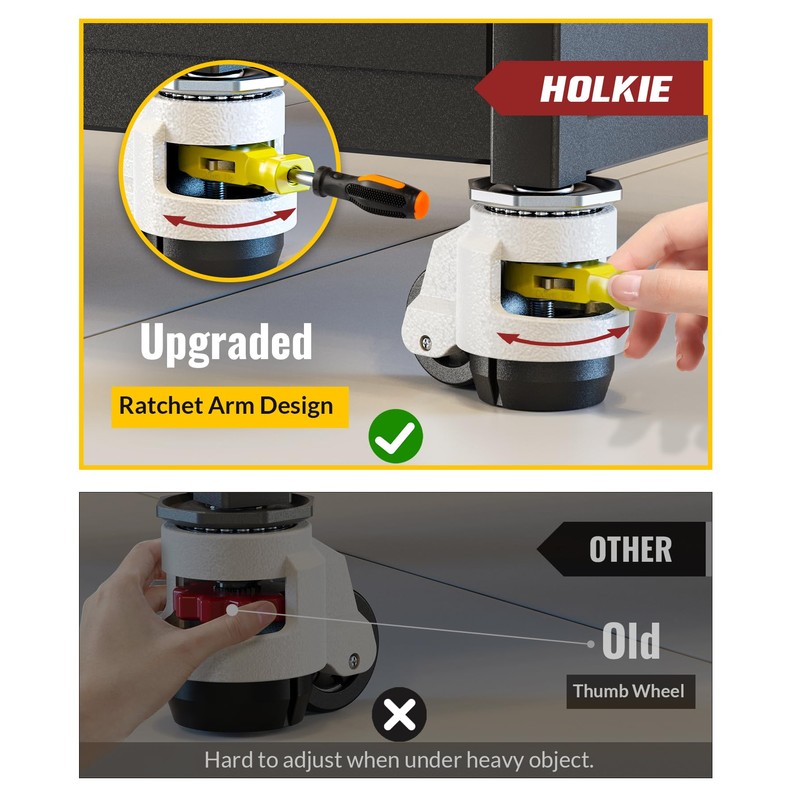 HOLKIE Leveling Stem Casters Set of 4 Heavy Duty Retractable