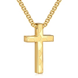P.BLAKE Soccer Cross Necklace for Boys Men, Stainless Steel Gold Pendant Chain Christian Baptism First Communion Confirmation Accessories Jewelry Gifts For Teen Boys Ages Kids（16in）