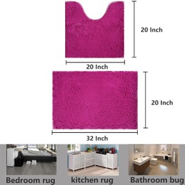 Flotstiga Valentine's Day Bathroom Mat Bathroom Rugs Chenille, Extra Thick and Absorbent, Non-Slip, Machine Washable, Dry Quckily, Soft Cozy Plush, Used Under Shower Bathtub and Sink, Hot Pink