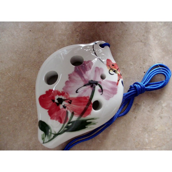 Utopia Ceramic Ocarina w. Garden Flower & Butterfly water color