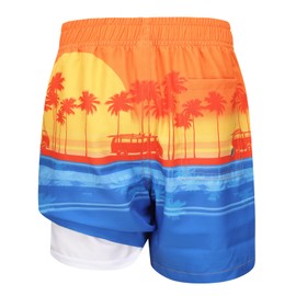 Aisyee Boys Swim Trunks with Boxer Brief Liner Swim Shorts for Boys Quick Dry Boards Shorts with Compression Liner Beach Swimwear Beach Palm Sunset Size 7/6-7 Years