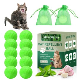 Cat Deterrent Outdoor, 10 Pack Natural Cat Deterrent Balls with Peppermint Oil, Keep Cats Away from Yard, Lawn, Garden, Indoor & Outdoor, Prevent Scratching, Chewing & Peeing