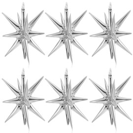 Hungdao 6 Pcs Star Balloons 27 inch Explosion Foil Balloons Large Starburst Balloons for Birthday Anniversary Wedding Retirement Graduation Backdrop Party Decorations (Silver)