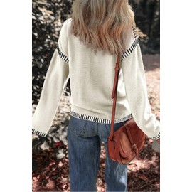 Dokotoo Womens Sweaters Early Fall Fashion 2025 Oversized Solid Crewneck Long Sleeve School Outfits for Teachers Chunky Cable Knit Jumper Tops Soft Comfy Relaxed Fit Sweaters for Women White S