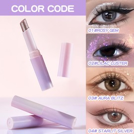 Crystal Jelly Eyeshadow Stick, Glitter Eyeshadow Glaze Stick Shimmer Sparkly Eye Shadow Highlighter Long Lasting Easy to Blend(03 AURA BLITZ)