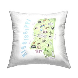 Stupell Industries Whimsical Mississippi State Map Design by Carla Daly Throw Pillow, 18 x 18, Multicolor