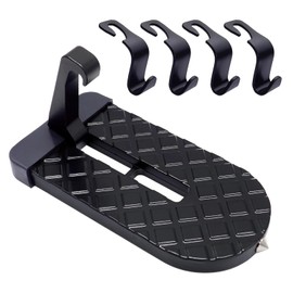 Comioke Car Pedal, Folding Car Door Pedal, Door Step Running Boards with U Hook Locking with Safety Hammer and 4 Plastic Hooks, for SUV, RV, Business Car, Family Car, Black (Load 250 kg)