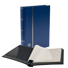 LIGHTHOUSE – “BASIC” Hard Cover Stockbook for Stamps - 64 Black Cardstock A4 Pages with Clear Strips and Double Linen Hinges - Blue