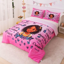 GRAT TIOC Black Girl Comforter Set Twin for Kids Teens,God Says You are Comforter Set,Black Girl Magic Bedding Set,Afro Melanin Bed Bedroom Decor
