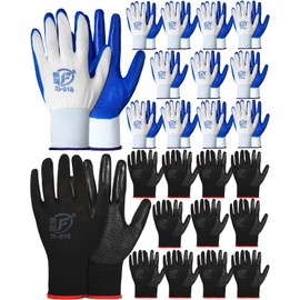 24 Pairs Gardening Gloves for Men Women Rubber Coated Work Gloves Safety Work Construction(Black, Blue)
