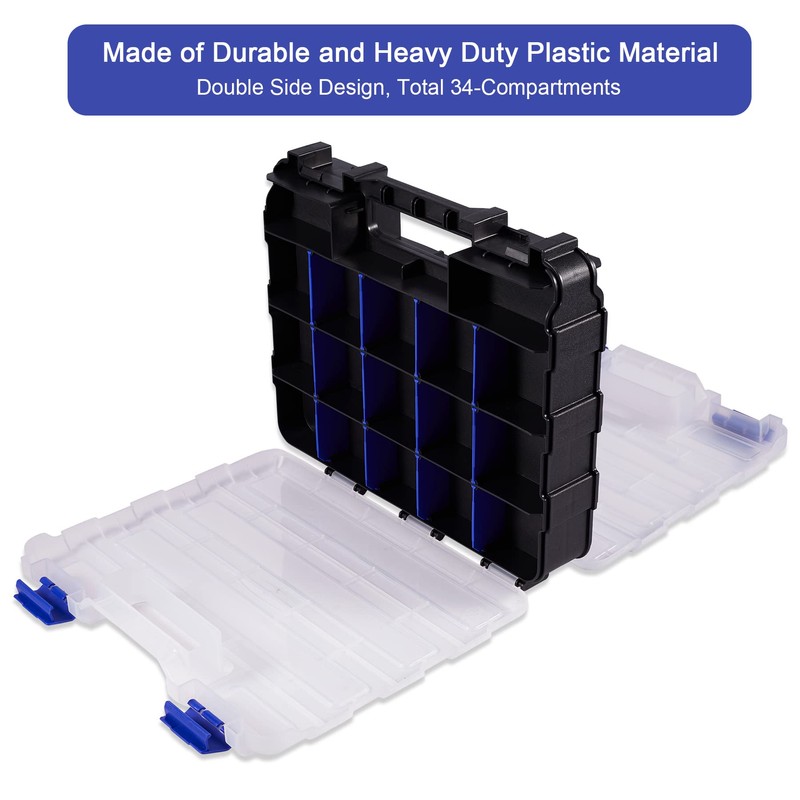 Hardware Organizer Box with 34 Compartments & Removable Dividers -