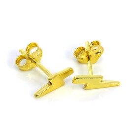 Gold Dipped Sterling Silver Lightning Bolt Stud Earrings
