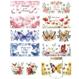 GOMAKERER 10 Sheets Flower Butterfly UV DTF Cup Wrap for 16OZ Glass, Beauty is All Around Rub on Decals Aesthetic Spring Transfer Stickers for DIY Cups Bottles Wood Garden Crafts Women