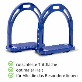 AMKA Stirrups made of aluminium with rhinestones, extra light, wide tread, blue