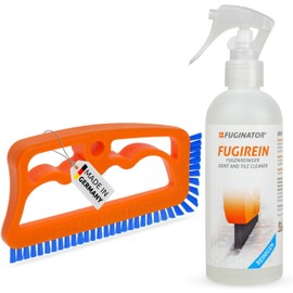 Fuginator | Fugenbürste orange/blau inkl. Fugenreiniger 250 ml - Fugenreinigungsset - Bürste zur Fugenreinigung in Bad, Küche und Haushalt