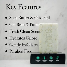 Pete & Pedro FRESH Body Bar – Eucalyptus Mint Scented Natural Moisturizing Men's Body Bar | Exfoliating Pumice & Hydrating Shea Butter | As Seen on Shark Tank, 6 oz.