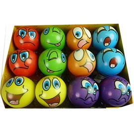 Unbekannt Packung mit 12 bunten Grimasse-Kugeln, ca. 6 cm Durchmesser, Hüpfball, Antistressball, Schaumstoffball