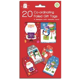 Christmas Gift Tags Contemporary Santa & Friends Let It Snow Pack 20 Co-Ordinating Foiled