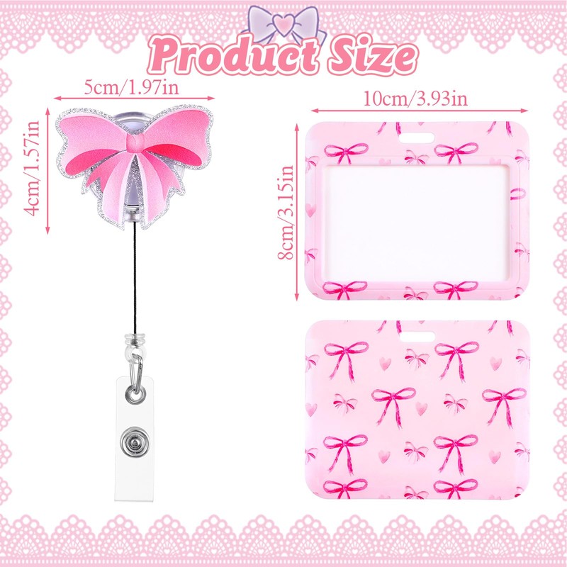 Pink Bow Badge Holder Horizontal, ID Card Holder Horizontal with