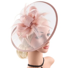 KalluliCC Fascinators Hat for Women Tea Party,BarePink Headband Kentucky Derby Cocktail, Wedding, Fancy Dress Party with Mesh Ribbons Feathers Headbands for Women Girls