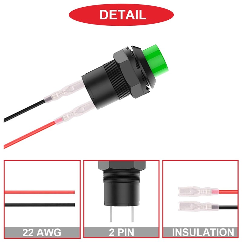MKBKLLJY Pack of 12 Red/Green Mini Self-Locking On/Off Switch AC