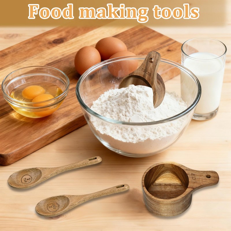Wooden Measuring Cups and Spoons Set - Eco-Friendly Solid Acacia