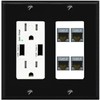 RiteAV 4 Port Cat7 Shielded Ethernet Wall Plate - USB Outlet [Black/White]