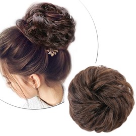 Silk-co Scrunchy Scrunchie Hair Bun Extensions Thick Updo Hairpiece Ponytail Wavy Curly Messy Donut Hair Chignons Hair Piece - Maroon