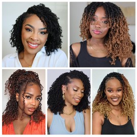 Yanky Spring Twist Crochet Hair with Curly Ends 12 Inch Pre-looped Spring Twist Crochet Hair 8 Packs Kinky Twist Pre-twist Bohemian Passion Twist Crochet Hair for Black Women(12 Inch,1B/30/27)