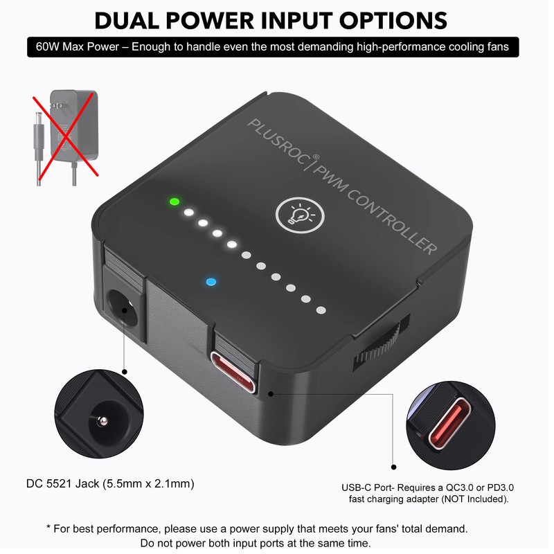 PlusRoc 12V DC PWM Fan Controller Hub, 60W Output for