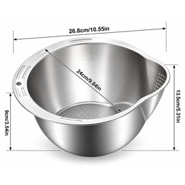 Stainless Steel Rice Washing Bowl for Rinsing & Draining – Reusable Strainer Bowl for Rice, Fruits & Vegetables