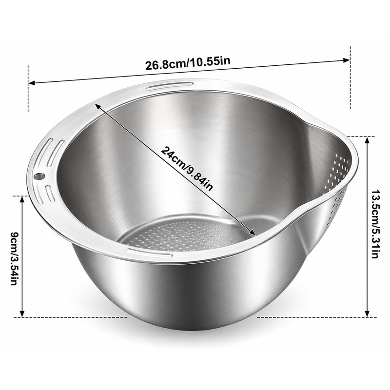 Stainless Steel Rice Washing Bowl for Rinsing & Draining –