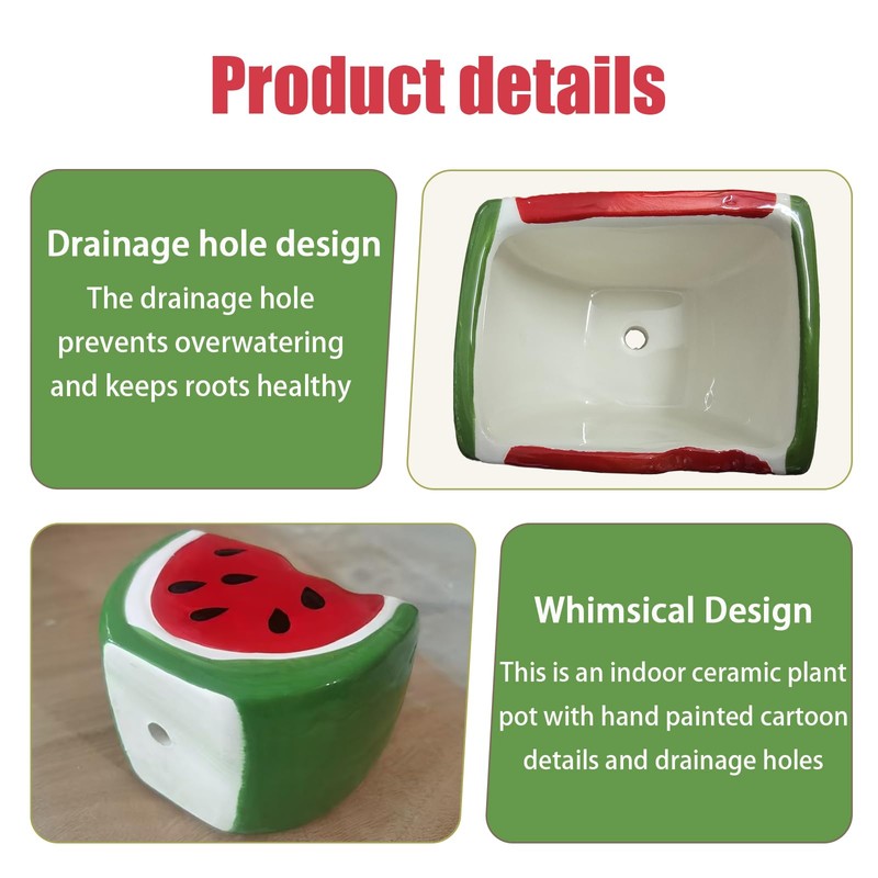 HELAIMAY Cute Watermelon Shape Ceramics Planters, Ceramic Succulent Pots with