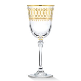 Lorren Home Trends Gold Embellished Red Wine Goblet with Gold Rings, Set of 4
