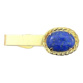1 4/5 INCH OVAL 18x13 LAPIS CABOCHON CAB GEM GEMSTONE GOLD COLOR TIE CLIP BAR