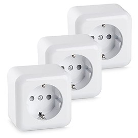 HEITECH Surface-Mounted Protective Contact Socket White – New Model – 3 x Wall Socket for Indoor Use 250 VAC 16 A IP20 – Schuko Socket Indoor Surface-Mounted Socket Protective Contact Socket