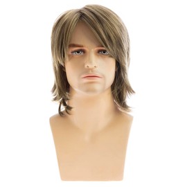 Dsimeig Short Light Brown Wigs for Men Natural Straight Synthetic Side Part Replacement Hair Wig