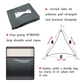 Heyomart Triangular Sun Sail, Waterproof, Sun Protection, Includes Mounting Ropes, PES (Polyester), with UV Protection, for Garden, Patio, Camping, 3 x 3 x 3 m, Anthracite